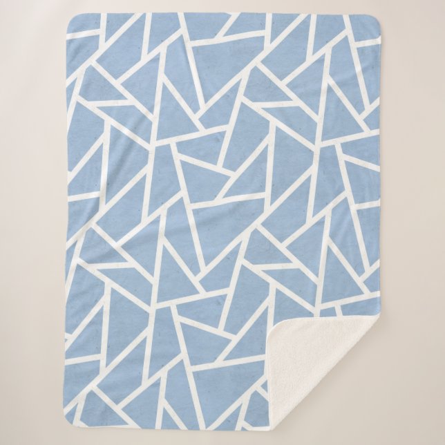 Pale blue and white mosaic pattern sherpa blanket (Front)