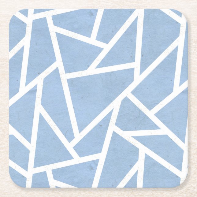 Pale blue and white mosaic pattern square paper coaster (Front)