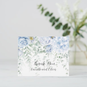Pale Blue and White Roses Floral Thank You Card
