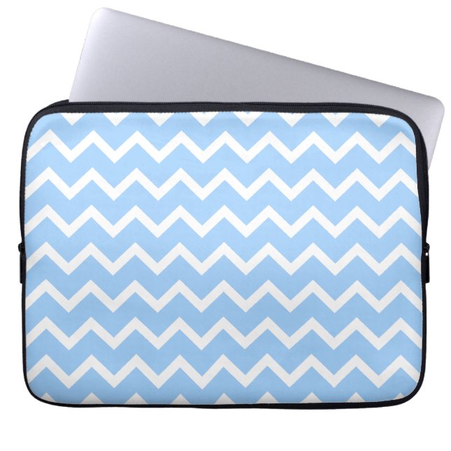 Pale Blue and White Zig zag Stripes. Laptop Sleeve (Front)