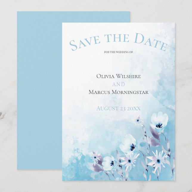 Pale Blue Anemone Garden  Save the Date Invitation (Front/Back)