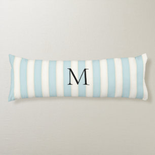 Pale Blue & Antique White Stripes Monogrammed Body Cushion