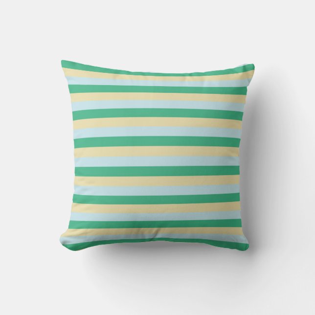 Pale Blue, Aqua Green and Beige Stripes Cushion (Front)