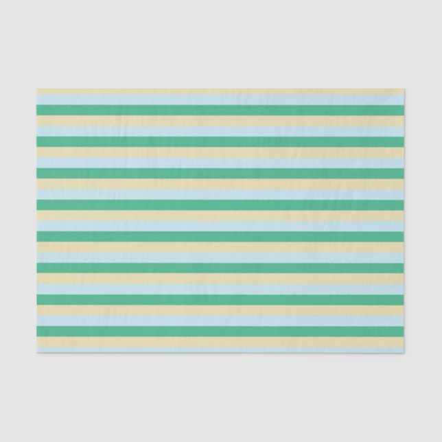 Pale Blue, Aqua Green and Beige Stripes Tissue Paper (Front)