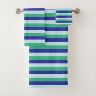 Pale Blue, Aqua Green and Blue Stripes Bath Towel Set