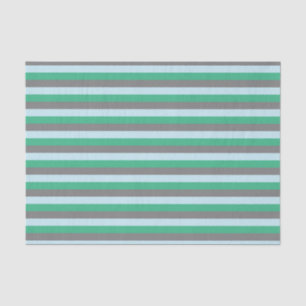 Pale Blue, Aqua Green and Charcoal Grey Stripes Tissue Paper