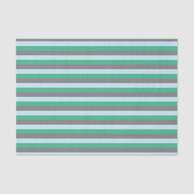 Pale Blue, Aqua Green and Charcoal Grey Stripes Tissue Paper (Front)