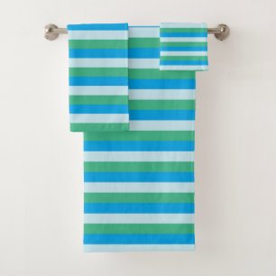 Pale Blue, Aqua Green and Turquoise Stripes Bath Towel Set