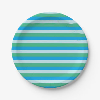 Pale Blue, Aqua Green and Turquoise Stripes Paper Plate