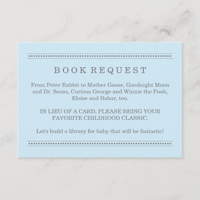 Pale Blue Baby Shower Book Request Enclosure Card (Front)