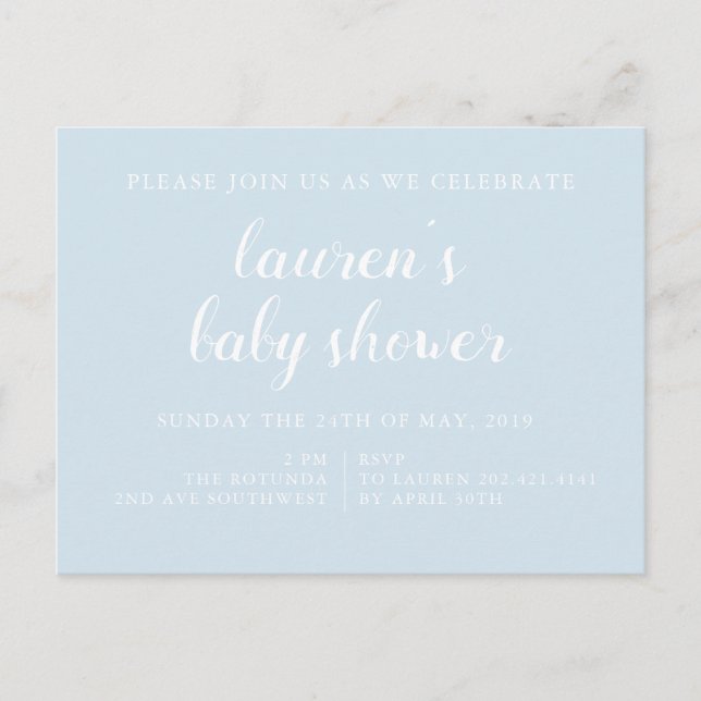 Pale Blue | Baby Shower Invitation Postcard (Front)