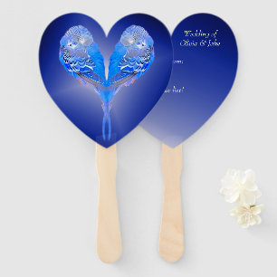 Pale blue birds in heart shape on night blue hand fan