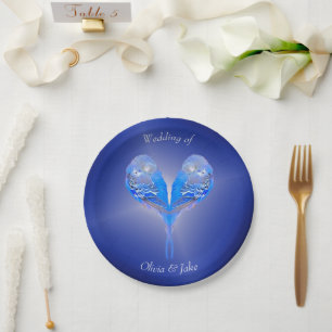 Pale blue birds on night blue paper plate