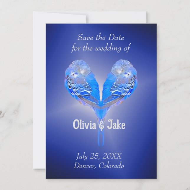 Pale blue birds on night blue Save the Date (Front)
