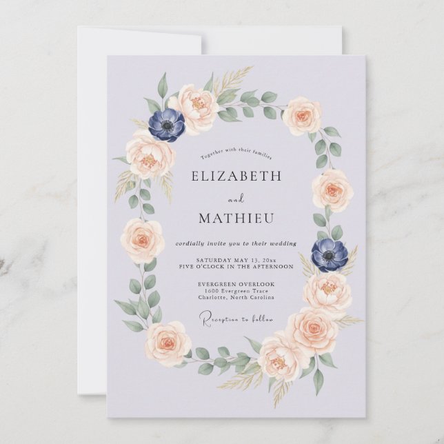 Pale Blue Botanical Wreath Wedding Invitation (Front)