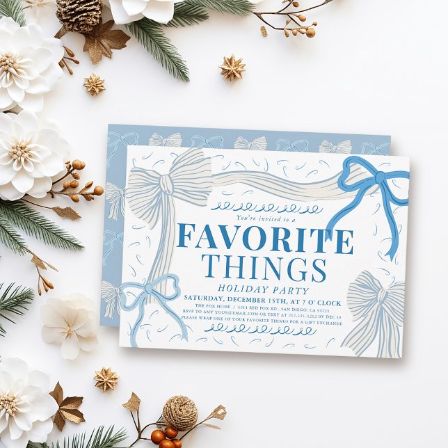 Pale Blue Bows Favourite Things Holiday Party Invitation (Creator Uploaded)