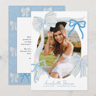 Pale Blue Bows Photo Text Graduation Announcement