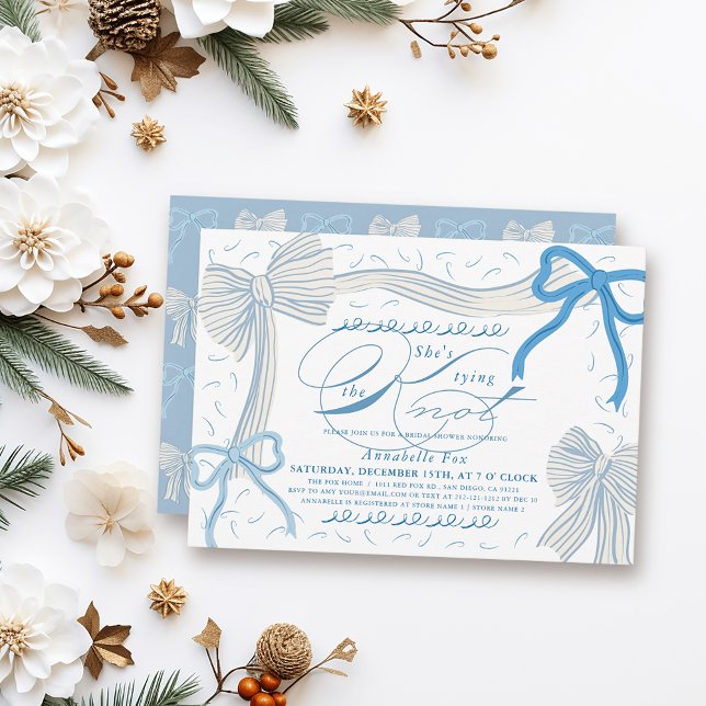Pale Blue Bows She's Tying the Knot Bridal Shower Invitation (Creator Uploaded)