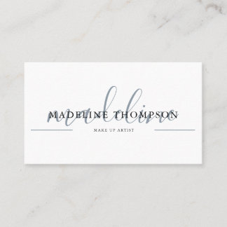 Pale Blue Calligraphy Script QR code Business card