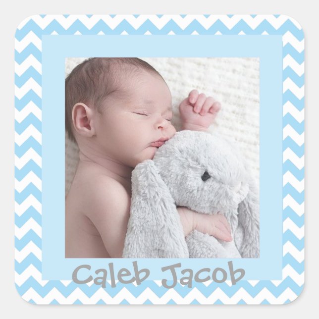Pale Blue Chevron Striped Baby Photo Sticker (Front)