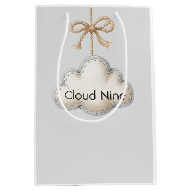 Pale Blue Cloud Nine Baby Shower Medium Gift Bag (Front)