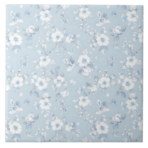 Pale Blue Country style floral pattern Ceramic Tile