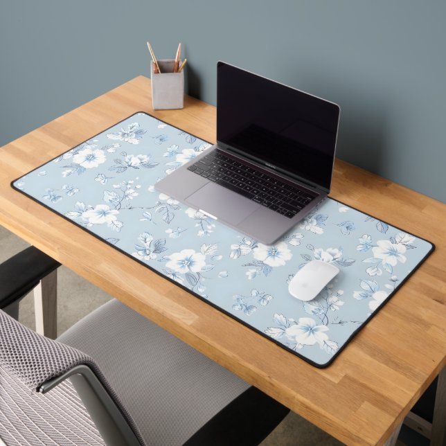 Pale Blue Country style floral pattern Desk Mat (Office 2)