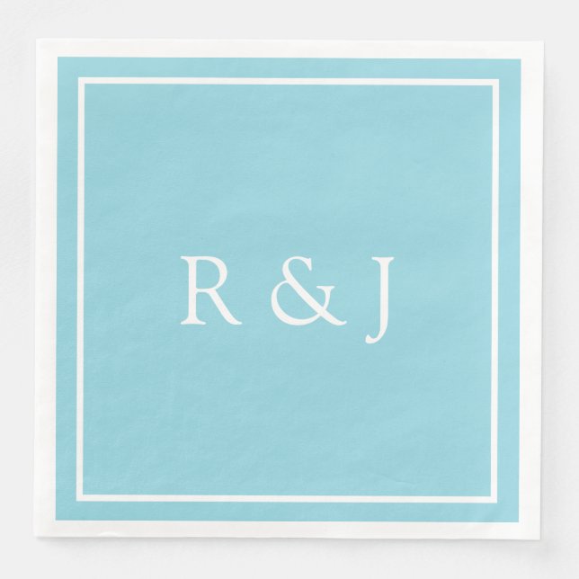 Pale Blue Cyan Monogram Initial Ampersand Wedding Napkin (Front)