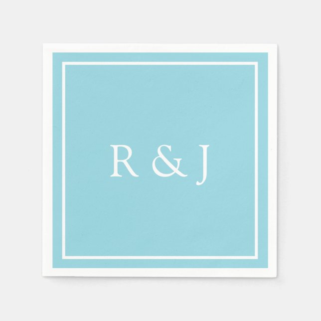 Pale Blue Cyan Monogram Initial Ampersand Wedding Napkin (Front)