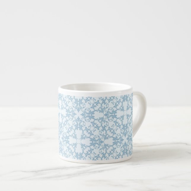 Pale Blue Damask Espresso Cup (Front Right)