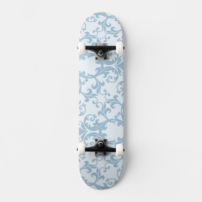 Pale Blue Damask Skateboard (Front)