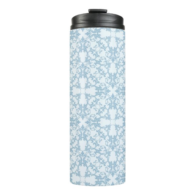 Pale Blue Damask Thermal Tumbler (Front)
