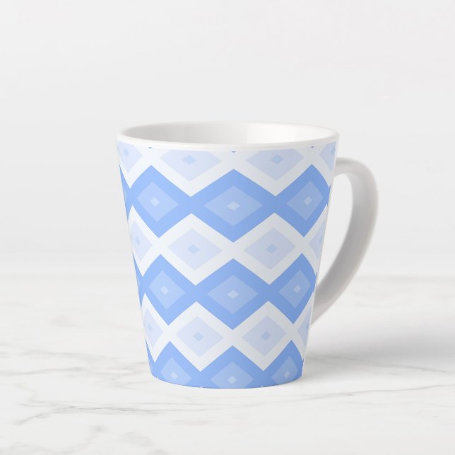 Pale blue diamond pattern latte mug (Right Angle)