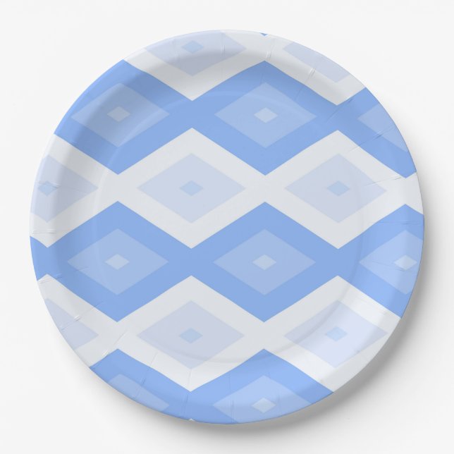 Pale blue diamond pattern paper plate (Front)
