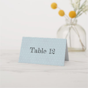 Pale Blue Distressed Text White Polka Dots Place Card
