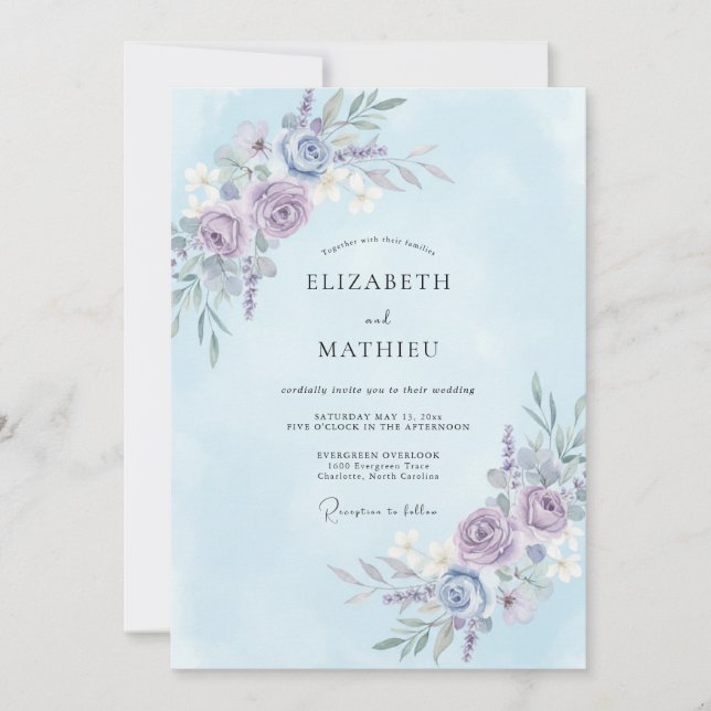 Pale Blue Ethereal Botanical Wedding Invitation (Front)