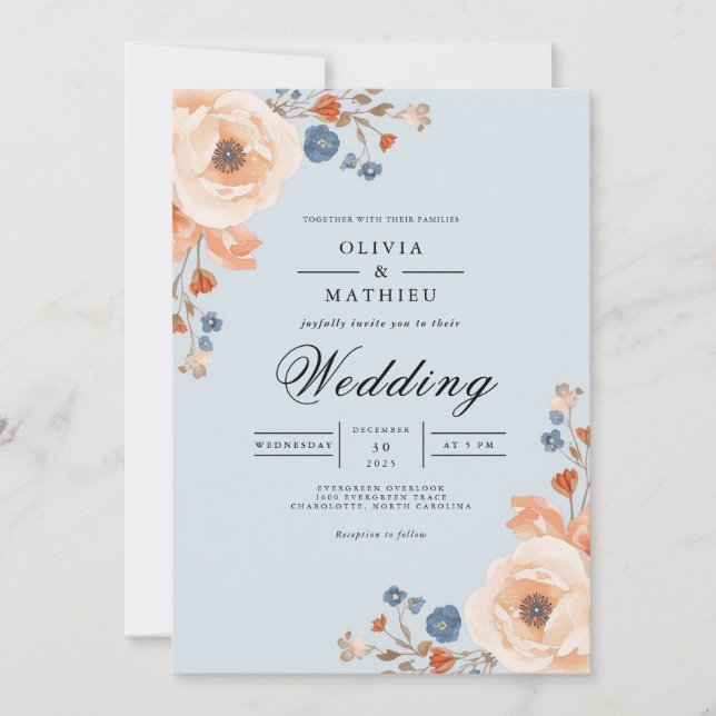 Pale Blue Floral Arch Wedding Invitation (Front)