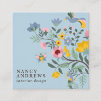 Pale blue floral bouquet whimsical illustration