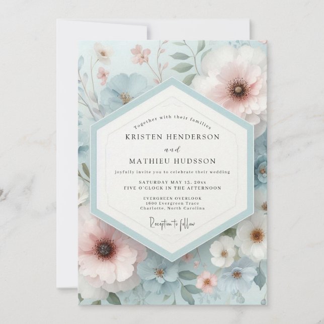 Pale Blue Floral Dream Wedding Invitation (Front)