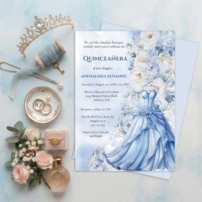 Pale Blue Floral Quinceañera Ball Gown |  I Invitation (Creator Uploaded)