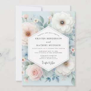 Pale Blue Floral Whimsy Wedding Invitation