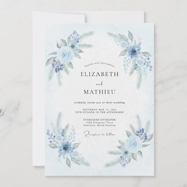 Pale Blue Frosty Winter Wedding Invitation (Front)
