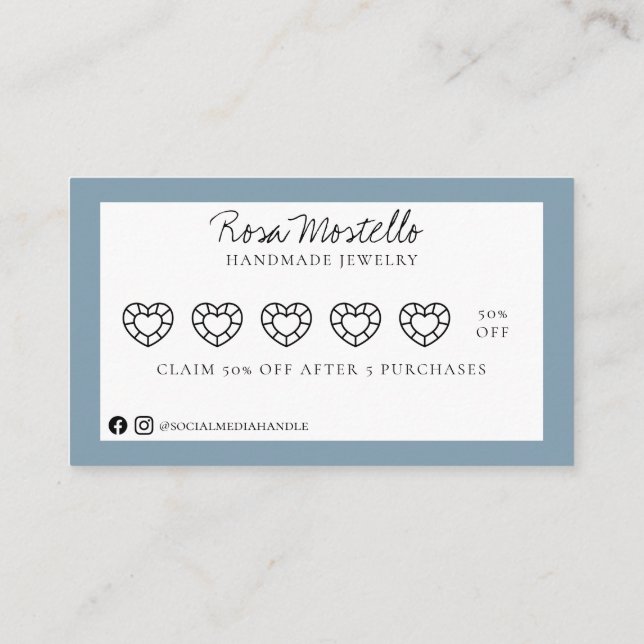 Pale Blue Gem Script Logo Handmade Jewellery Loyal Business Card (Back)