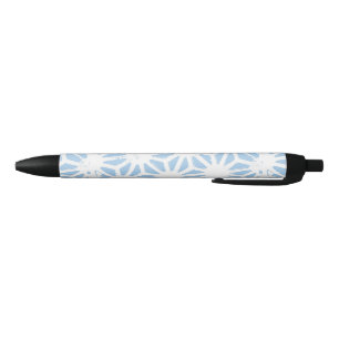 Pale blue geometric pattern black ink pen
