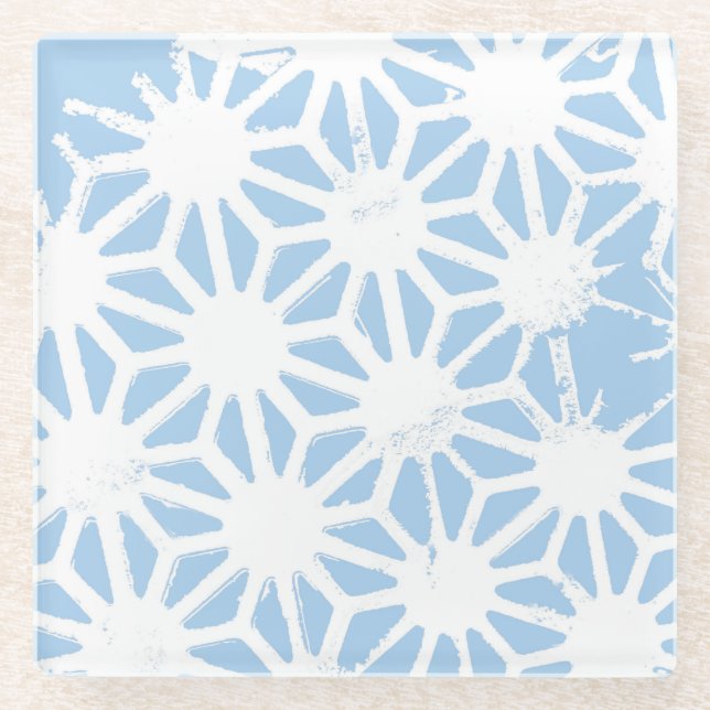 Pale blue geometric pattern glass coaster (Front)