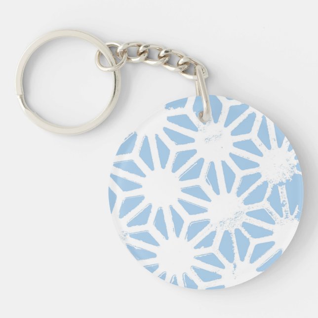 Pale blue geometric pattern key ring (Front)