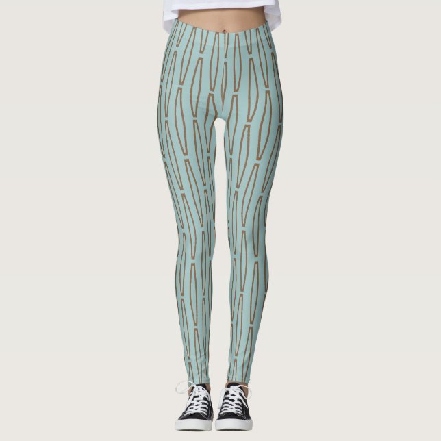 Pale Blue Geometric Repeat  Leggings (Front)