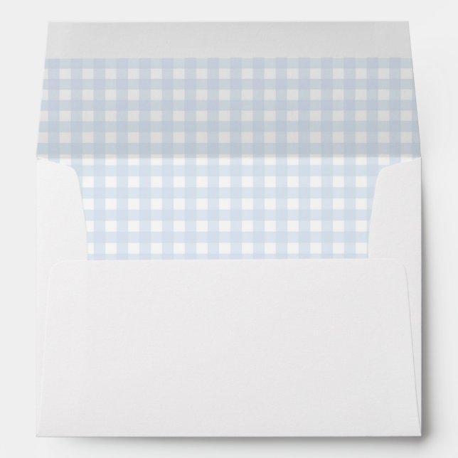 Pale Blue Gingham Classic Boys Baby Shower Address Envelope (Back (Bottom))