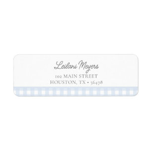 Pale Blue Gingham Classic Boys Baby Shower Address Return Address Label