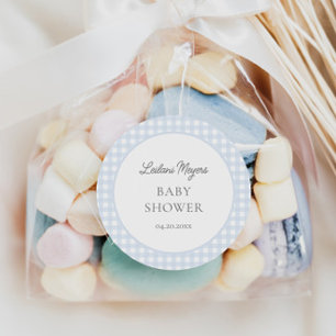 Pale Blue Gingham Classic Boys Baby Shower Classic Round Sticker